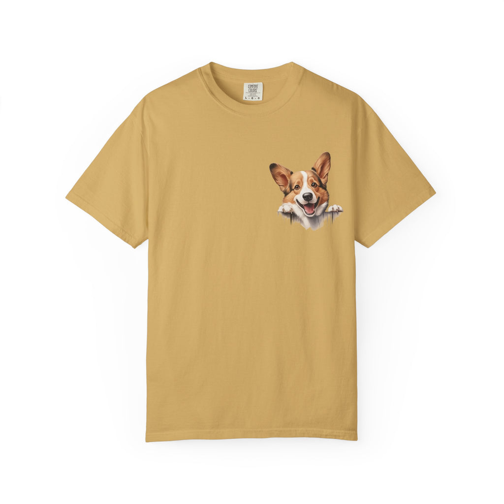 Corgi Peek Pocket T‑Shirt — Cute Dog Face Tee for Pet Lovers