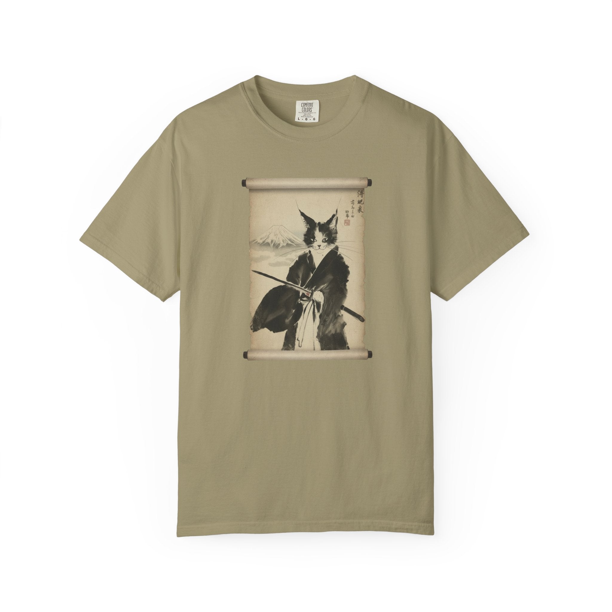 Samurai Cat Ninja Fox Scroll T-Shirt — Vintage Japanese Ink Art Tee