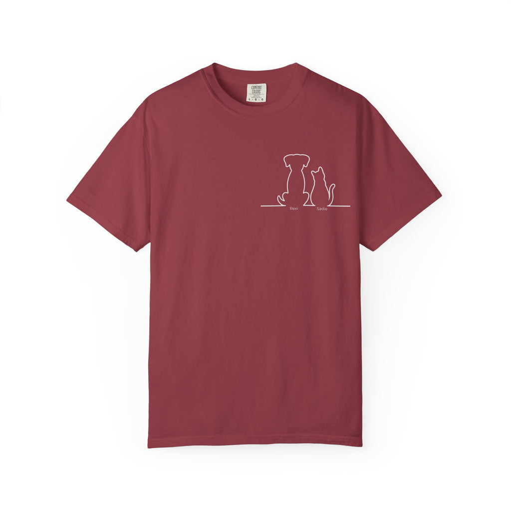 Dog & Cat Sunset**  Line Drawing T-Shirt — Minimalist Pet Lovers Tee