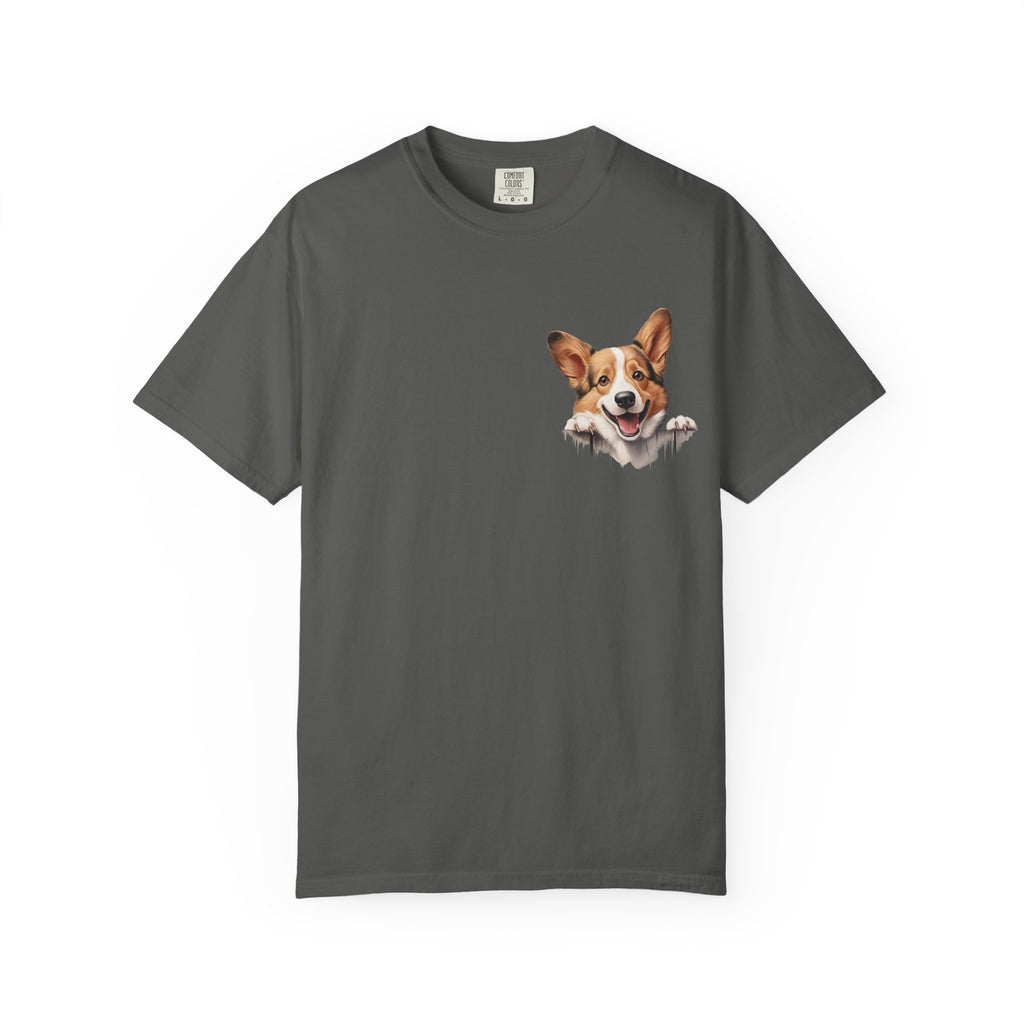 Corgi Peek Pocket T‑Shirt — Cute Dog Face Tee for Pet Lovers