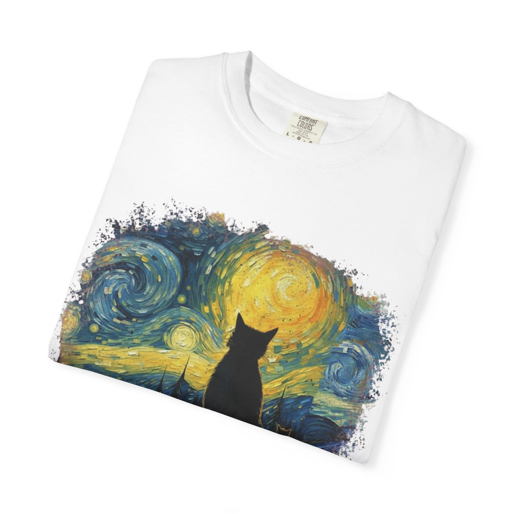 Starry Night Cat T-Shirt — Van Gogh Style Silhouette Tee