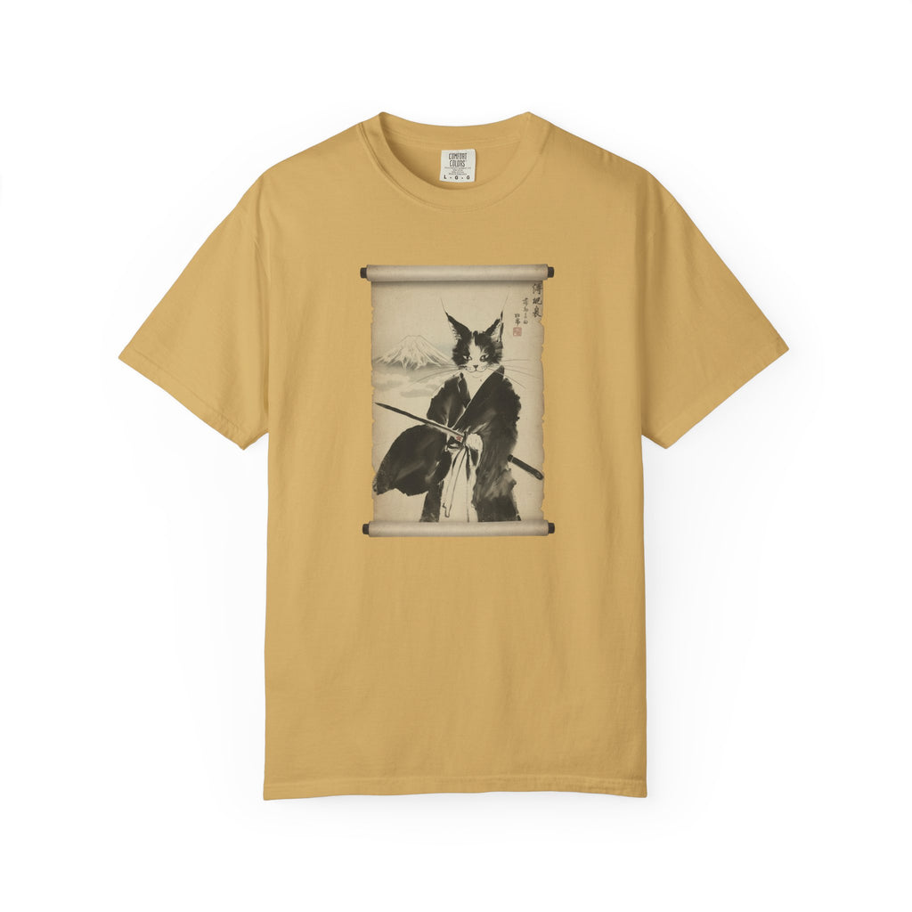 Samurai Cat Ninja Fox Scroll T-Shirt — Vintage Japanese Ink Art Tee