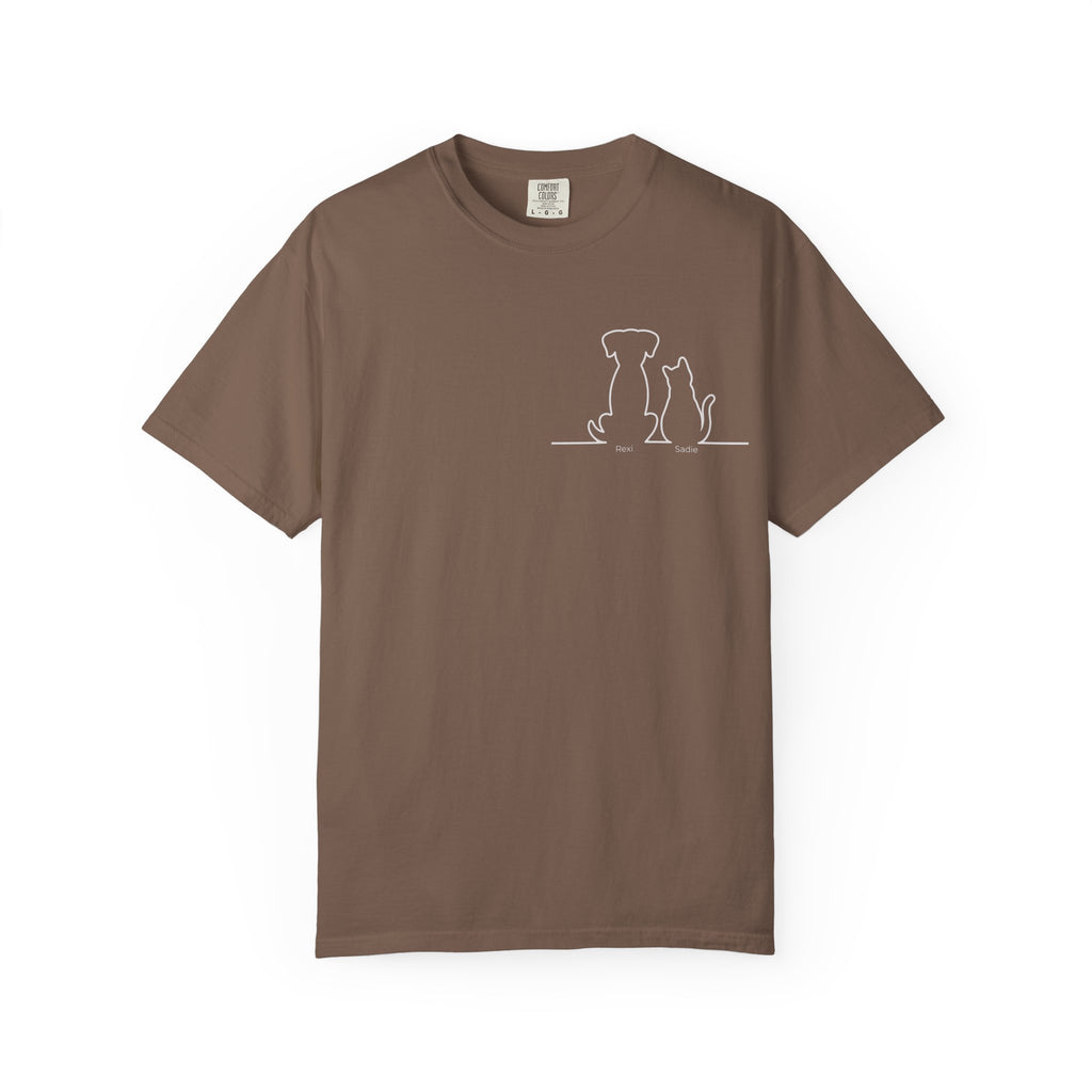 Dog & Cat Sunset**  Line Drawing T-Shirt — Minimalist Pet Lovers Tee