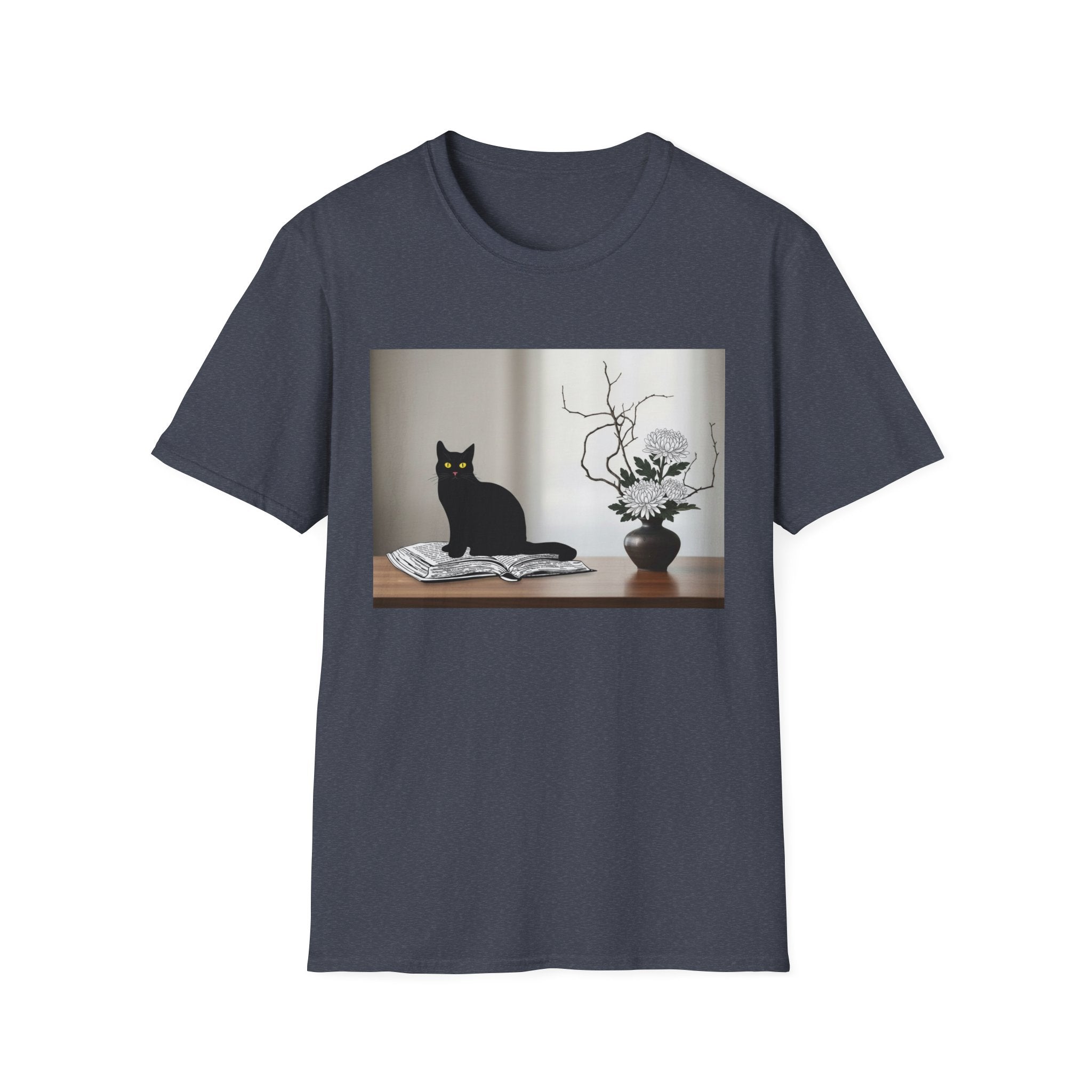 Black CatJapanese Still Life T‑Shirt — Minimalist Cat Art Tee