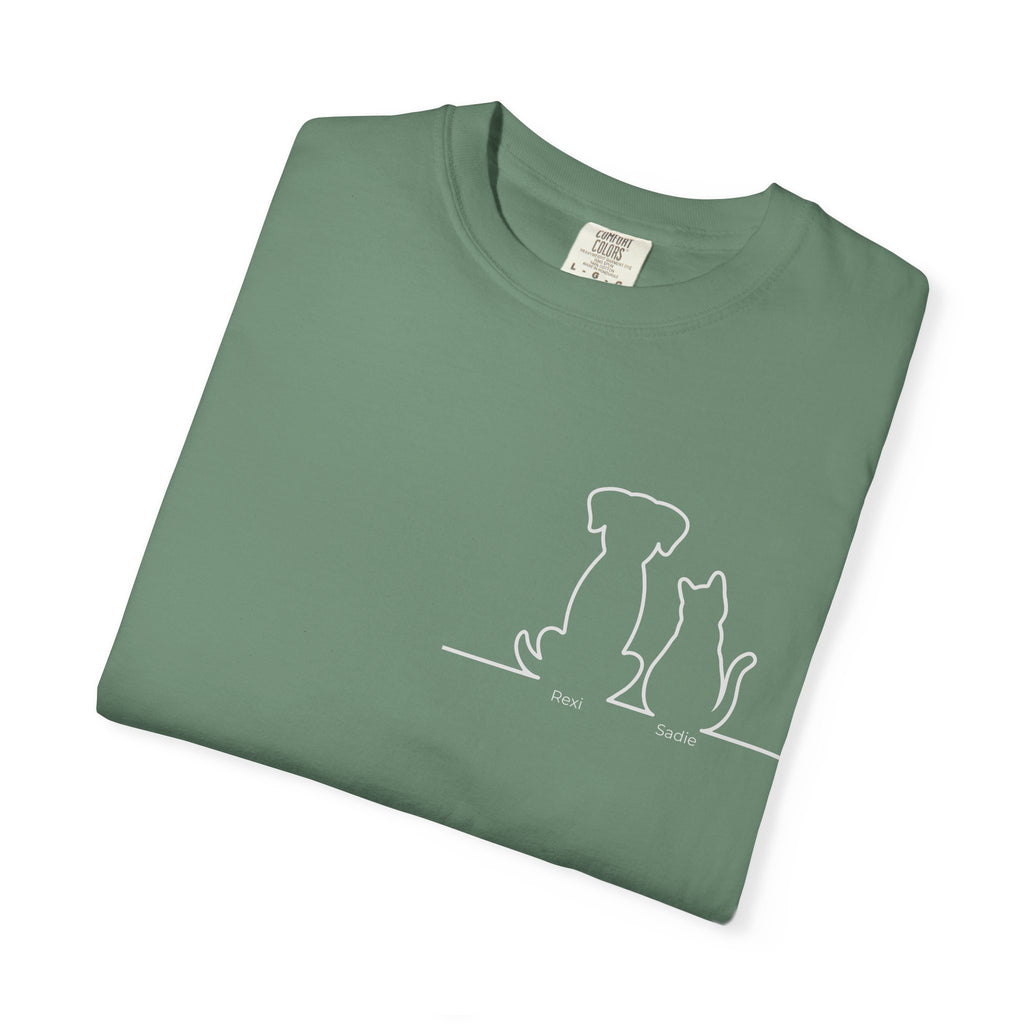 Dog & Cat Sunset**  Line Drawing T-Shirt — Minimalist Pet Lovers Tee
