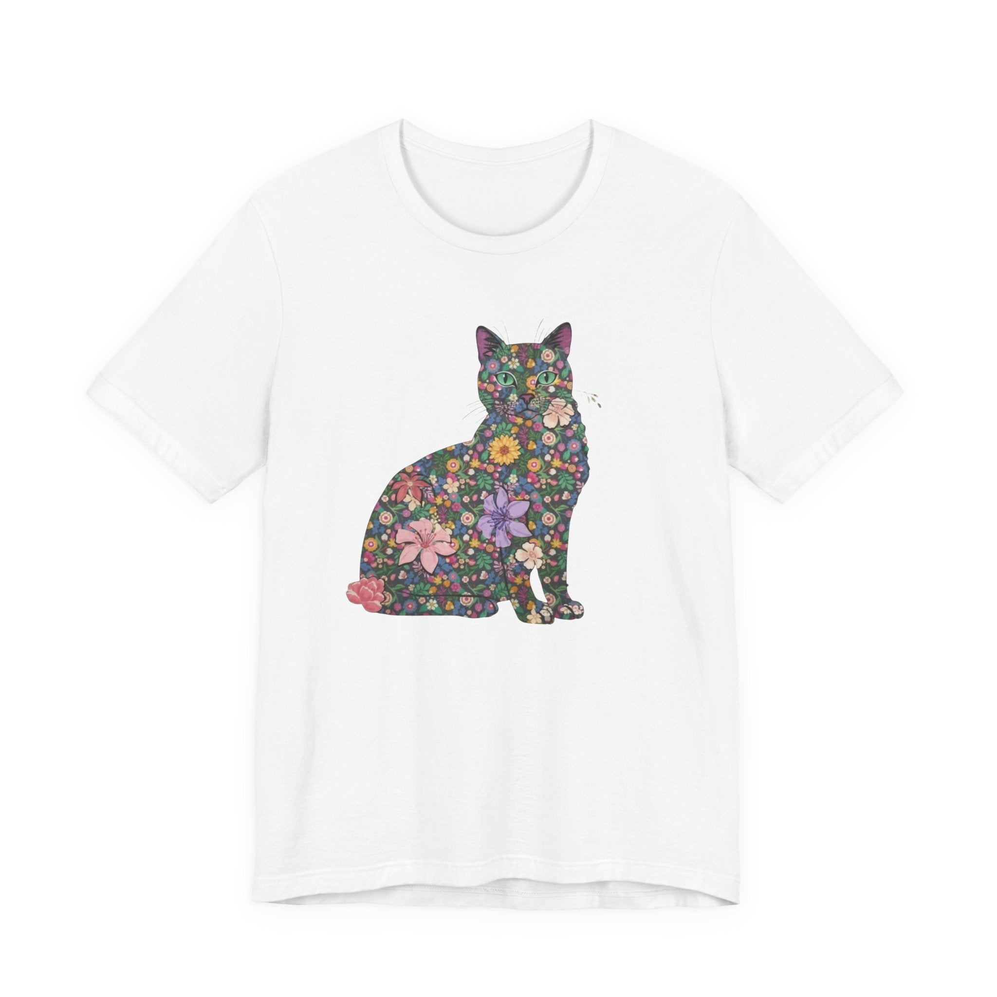 Floral Cat Silhouette Tee — Women's Cute Flower Cat T-Shirt