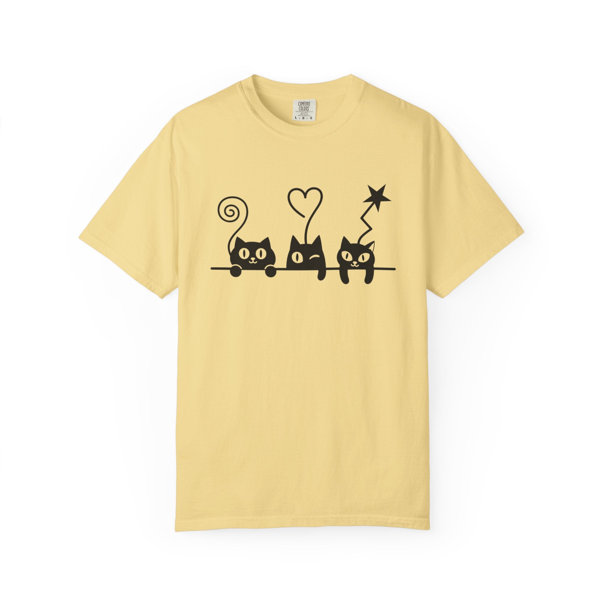 Cat Trio Graphic T-Shirt — Cute Black Cats Heart Magic Tee