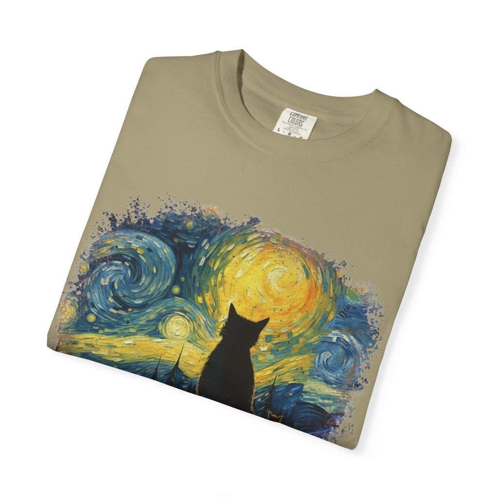 Starry Night Cat T-Shirt — Van Gogh Style Silhouette Tee