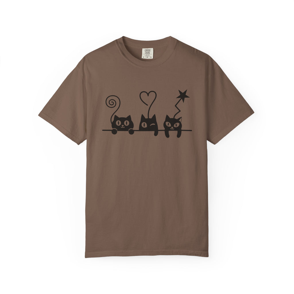 Cat Trio Graphic T-Shirt — Cute Black Cats Heart Magic Tee