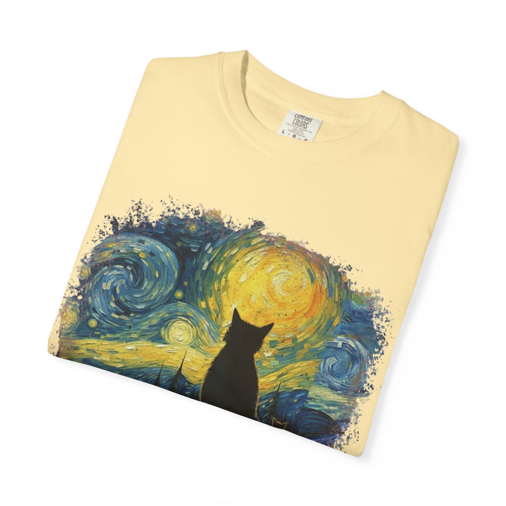 Starry Night Cat T-Shirt — Van Gogh Style Silhouette Tee