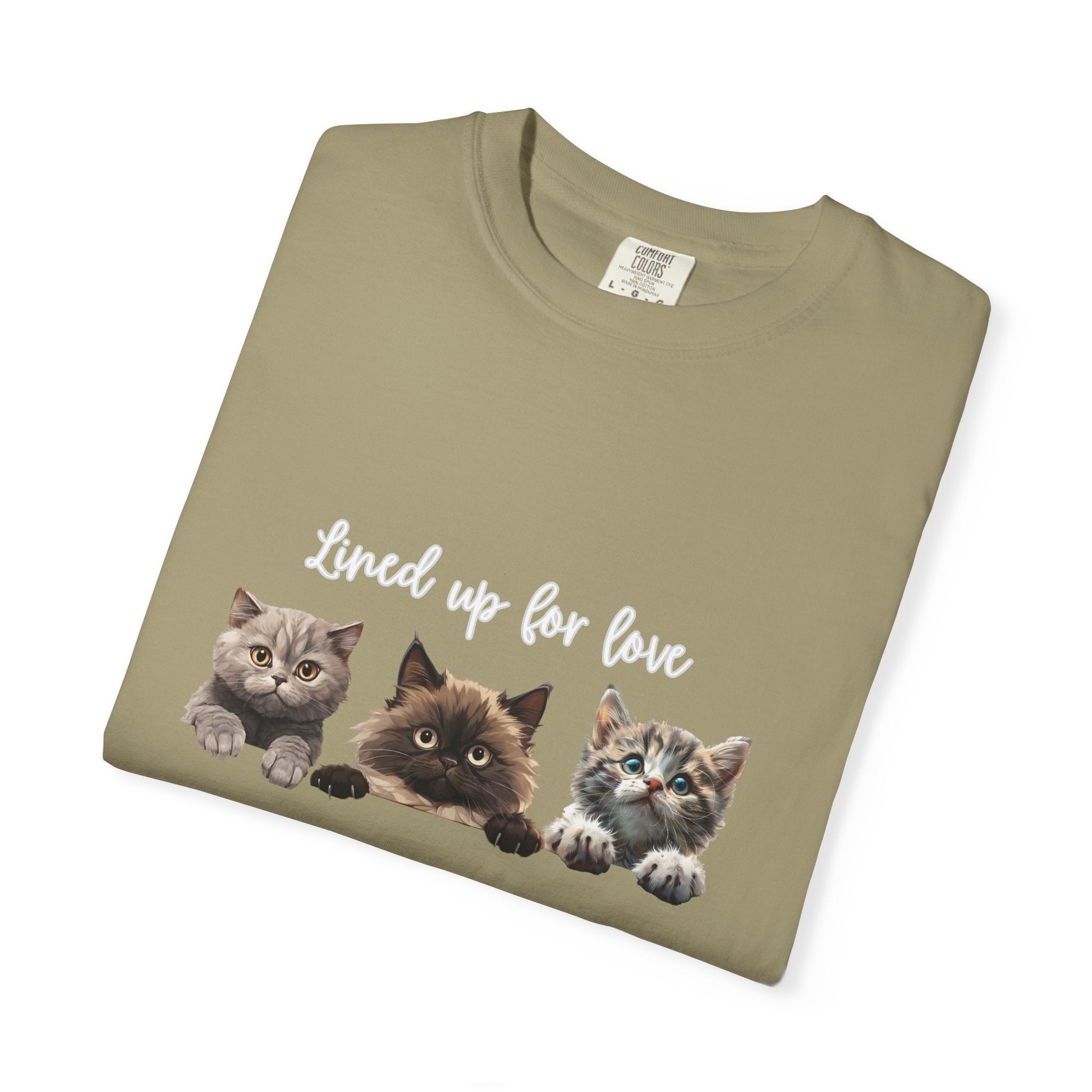 Cat Lover T-Shirt — 'Lined Up for Love' Cute Kitten Graphic Tee