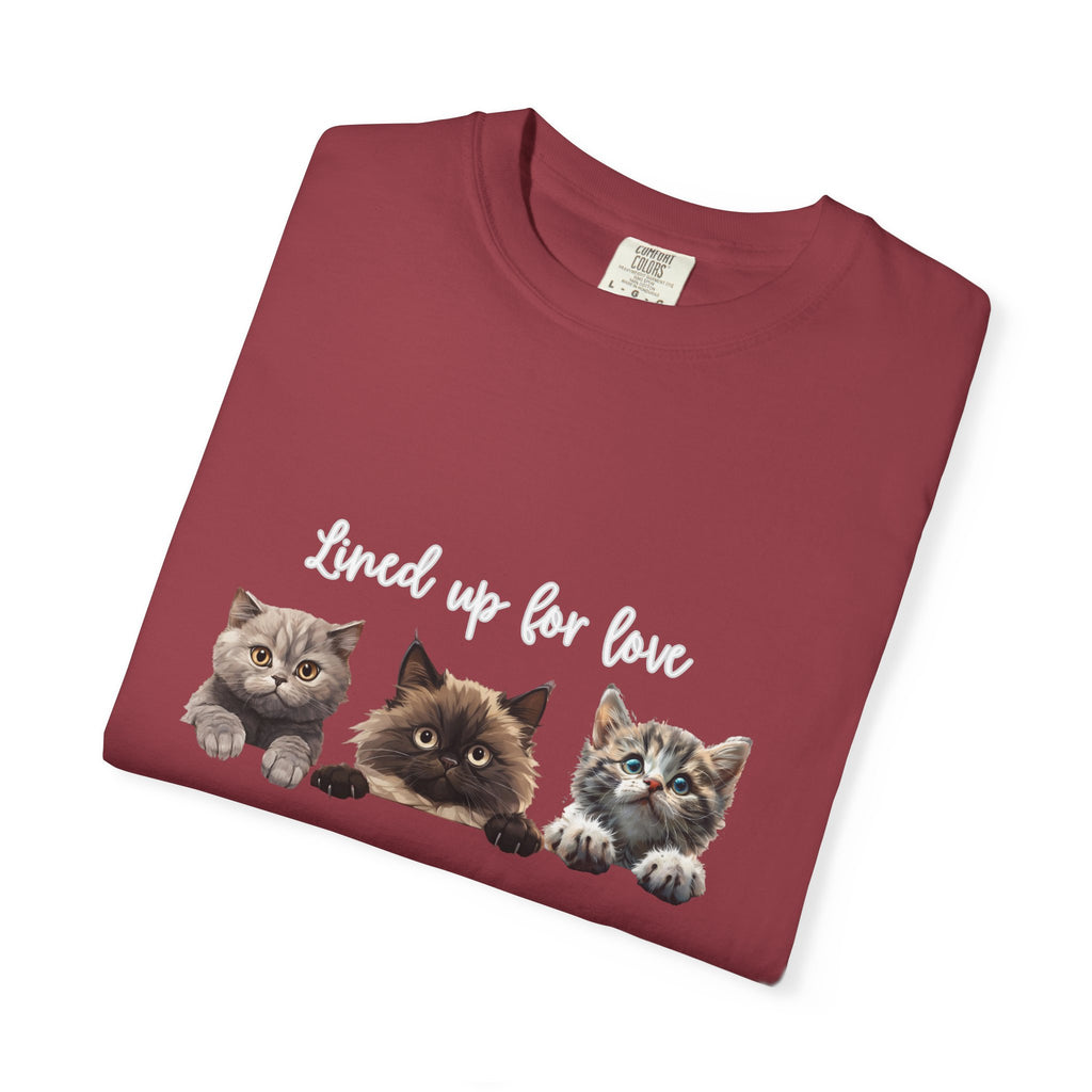 Cat Lover T-Shirt — 'Lined Up for Love' Cute Kitten Graphic Tee