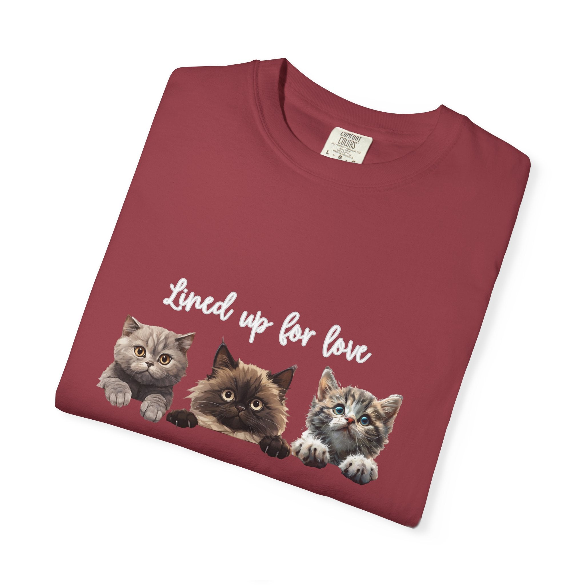 Cat Lover T-Shirt — 'Lined Up for Love' Cute Kitten Graphic Tee