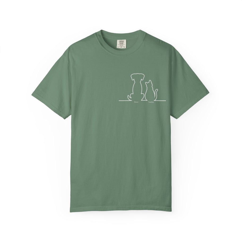 Dog & Cat Sunset**  Line Drawing T-Shirt — Minimalist Pet Lovers Tee