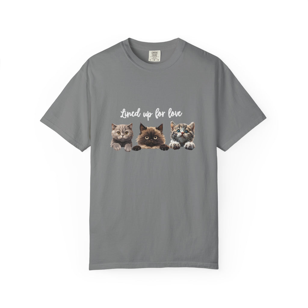 Cat Lover T-Shirt — 'Lined Up for Love' Cute Kitten Graphic Tee