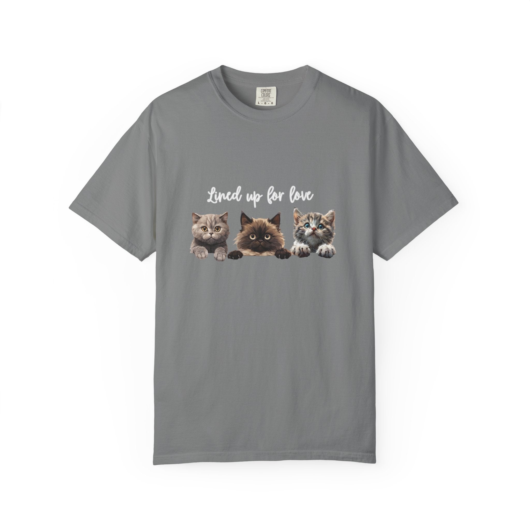 Cat Lover T-Shirt — 'Lined Up for Love' Cute Kitten Graphic Tee