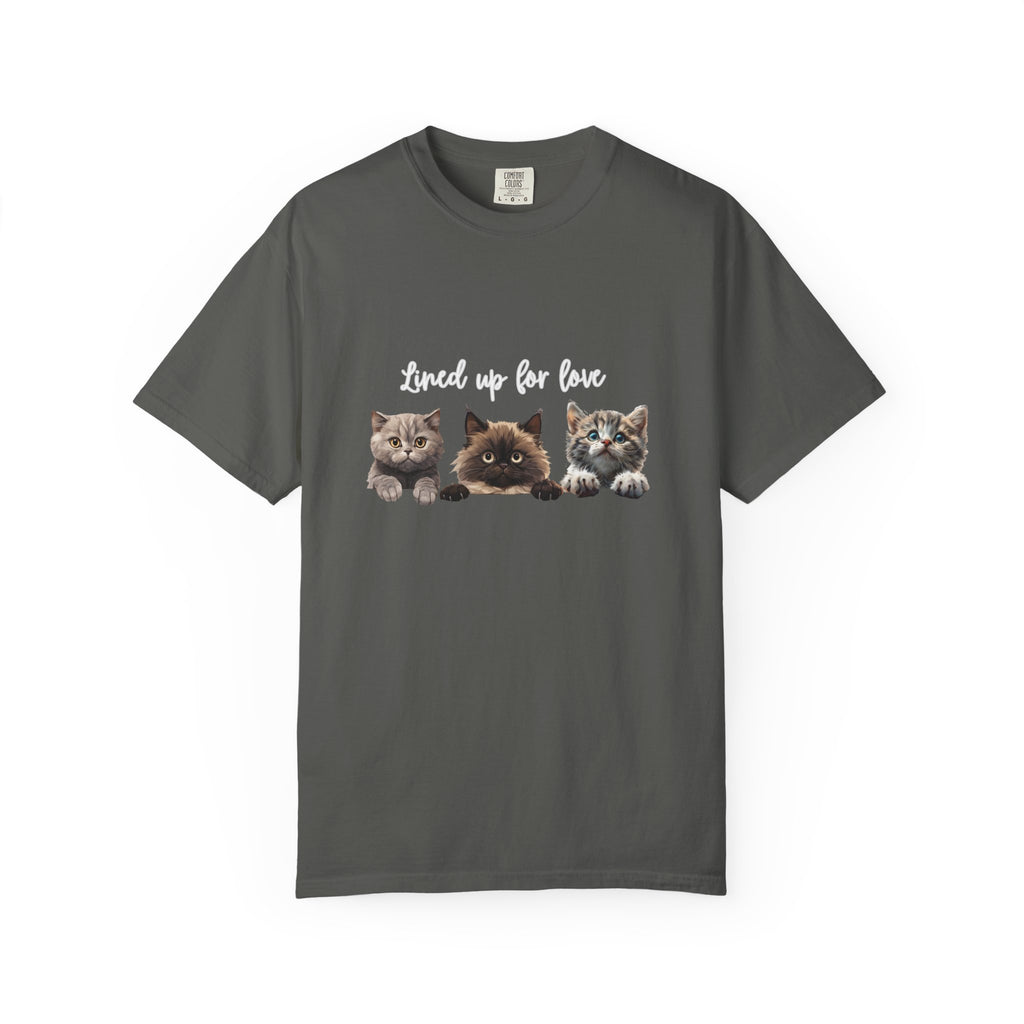 Cat Lover T-Shirt — 'Lined Up for Love' Cute Kitten Graphic Tee