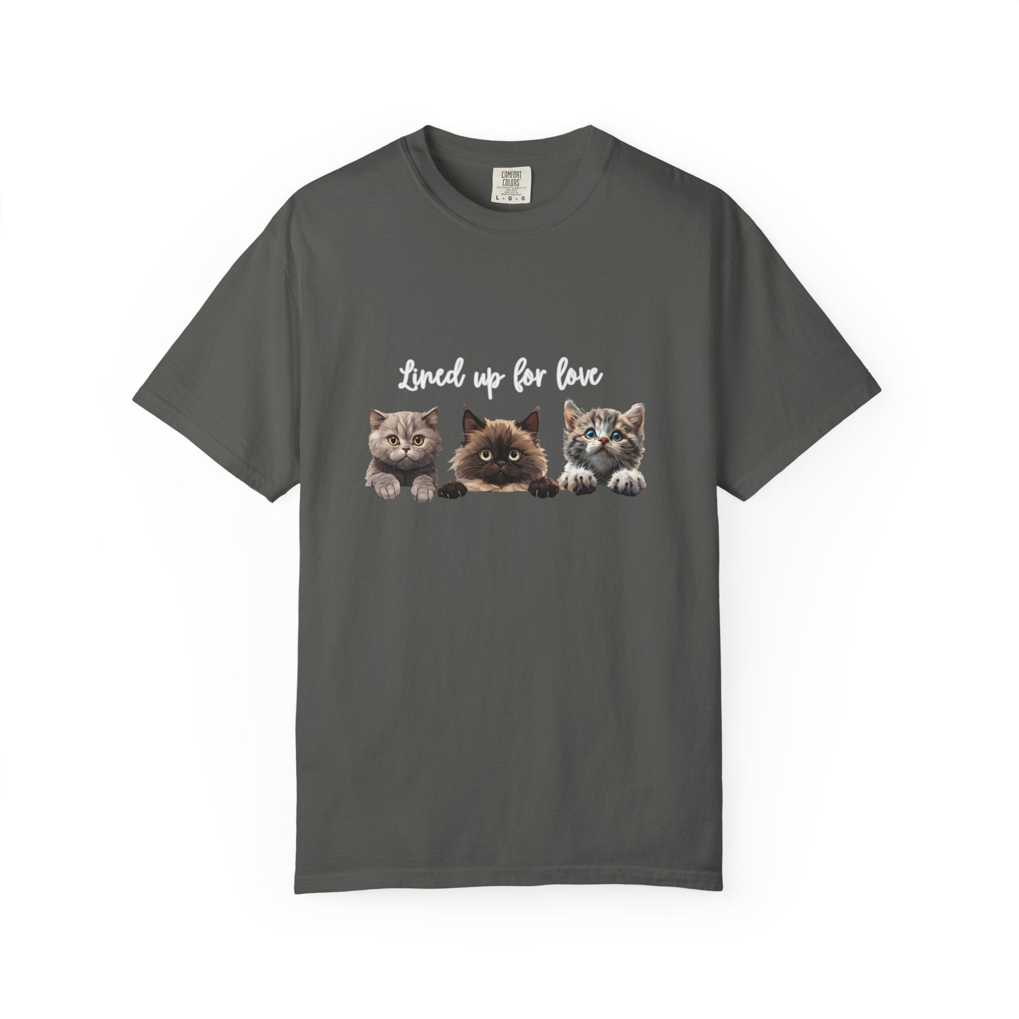 Cat Lover T-Shirt — 'Lined Up for Love' Cute Kitten Graphic Tee