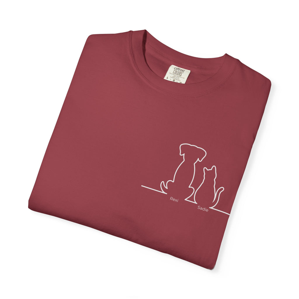Dog & Cat Sunset**  Line Drawing T-Shirt — Minimalist Pet Lovers Tee