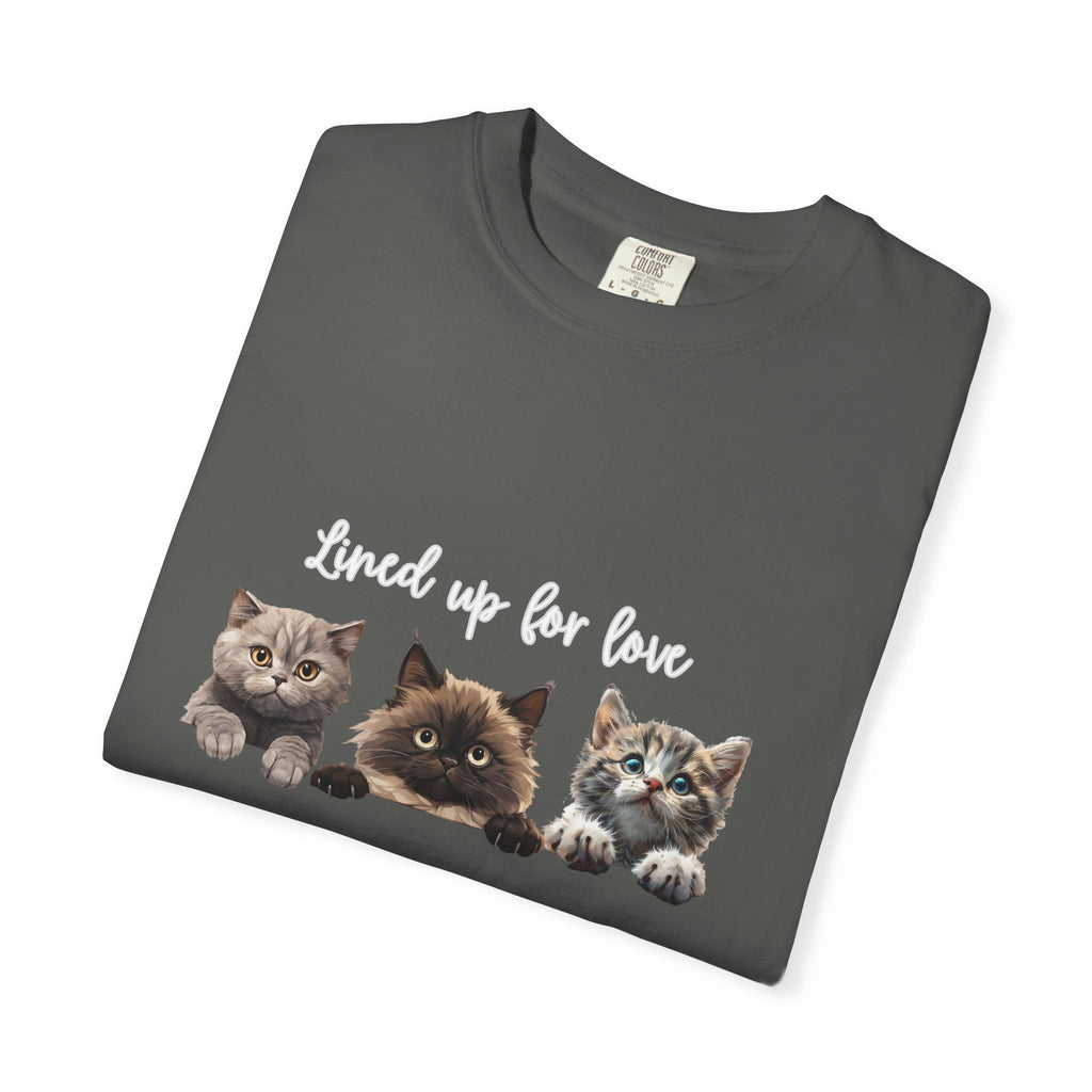 Cat Lover T-Shirt — 'Lined Up for Love' Cute Kitten Graphic Tee