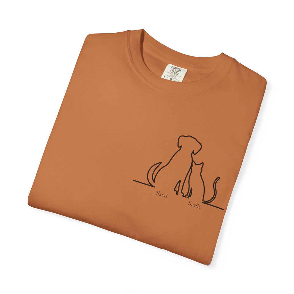 Dog & Cat Sunset**  Line Drawing T-Shirt — Minimalist Pet Lovers Tee