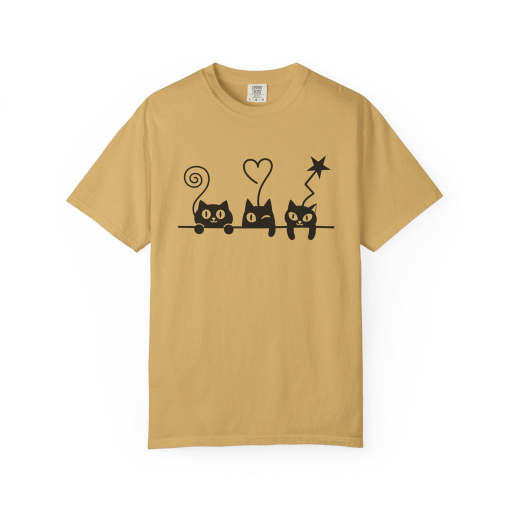 Cat Trio Graphic T-Shirt — Cute Black Cats Heart Magic Tee