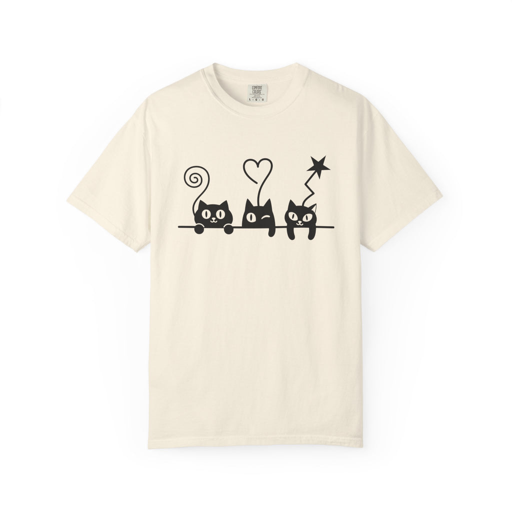 Cat Trio Graphic T-Shirt — Cute Black Cats Heart Magic Tee