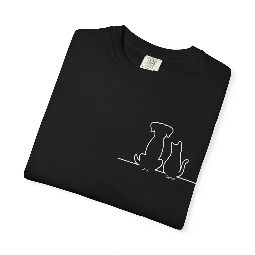 Dog & Cat Sunset**  Line Drawing T-Shirt — Minimalist Pet Lovers Tee
