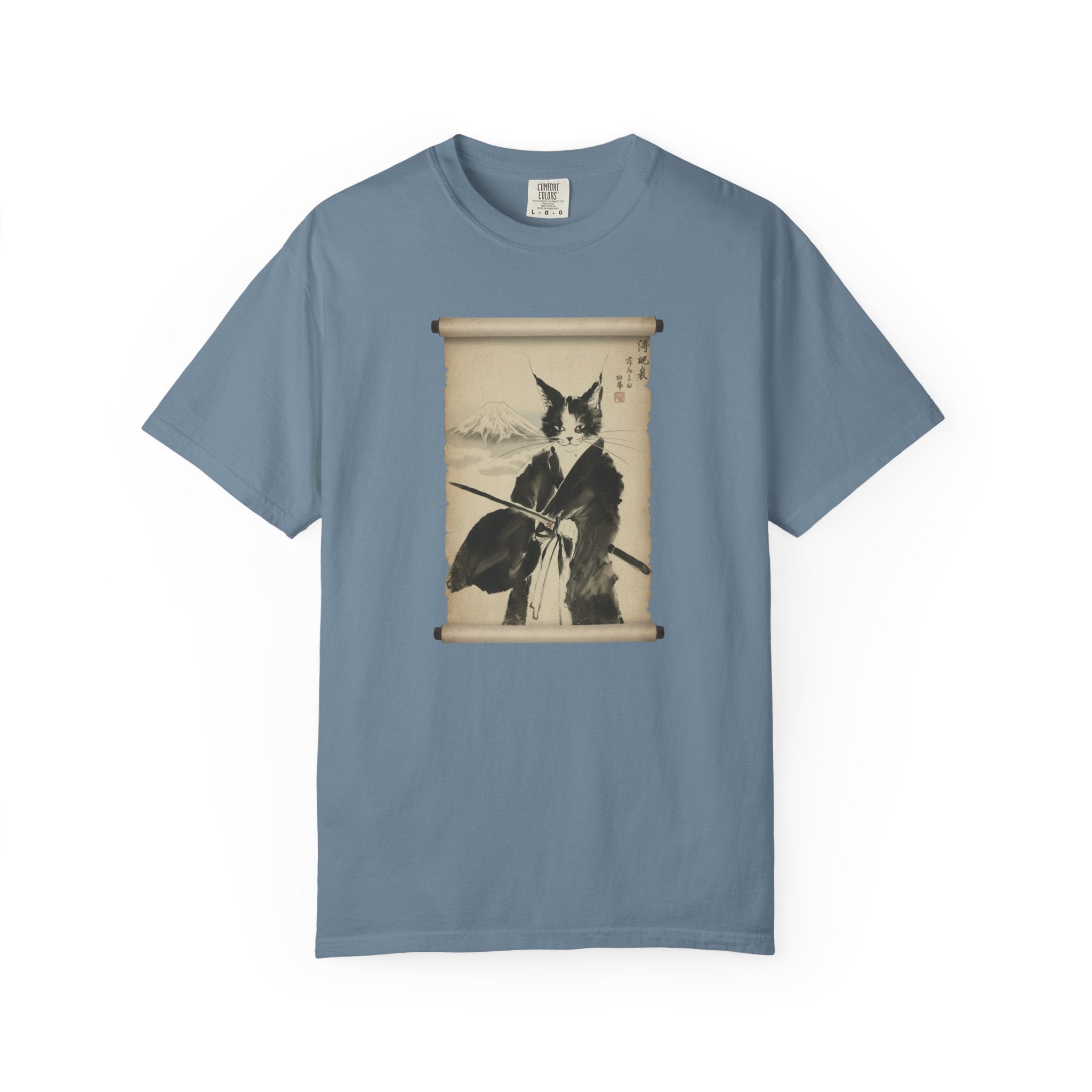 Samurai Cat Ninja Fox Scroll T-Shirt — Vintage Japanese Ink Art Tee