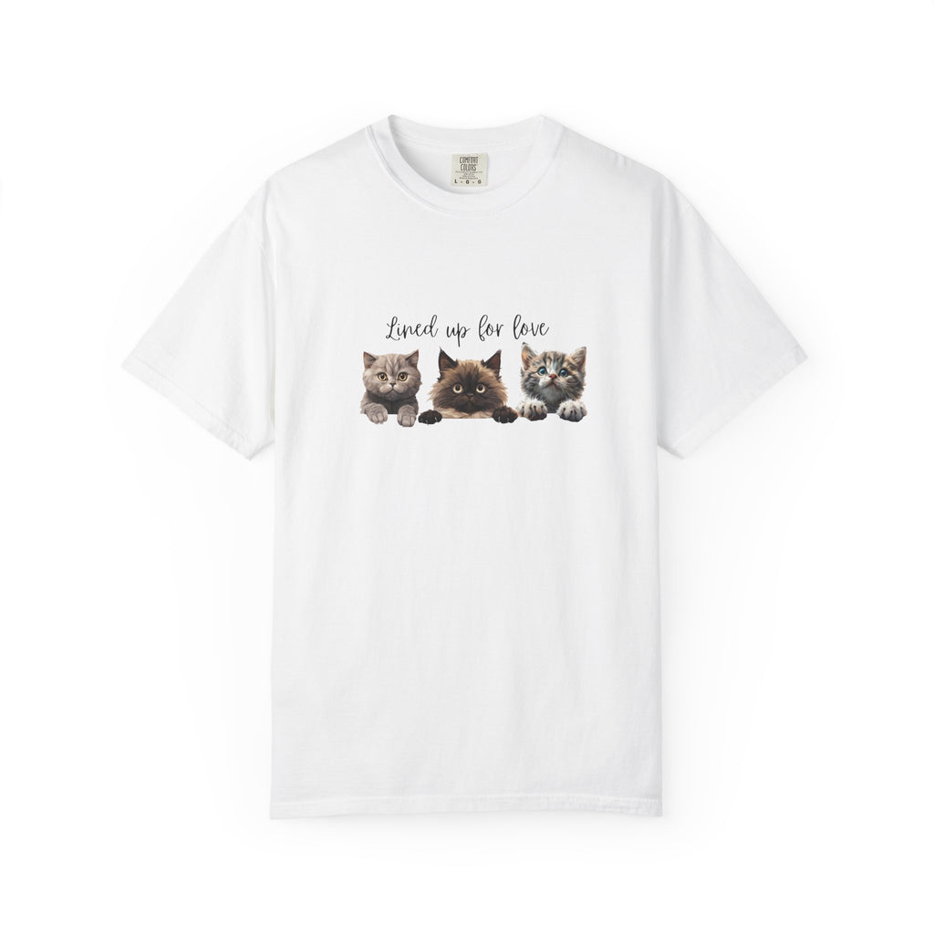 Cat Lover T-Shirt — 'Lined Up for Love' Cute Kitten Graphic Tee