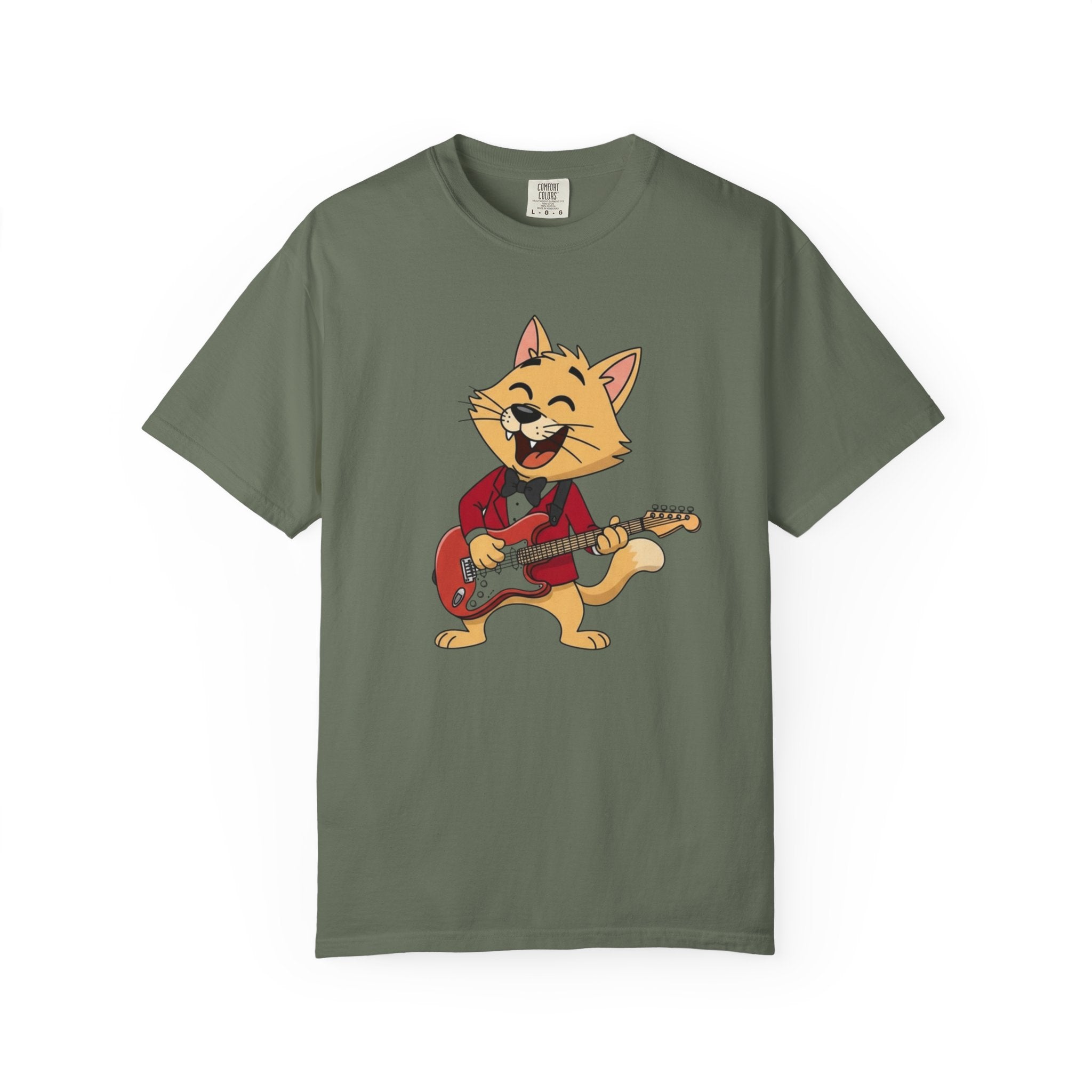 Cat Rocker T-Shirt – Cute Guitar-Playing Cat Graphic Tee Retro Cat Rock