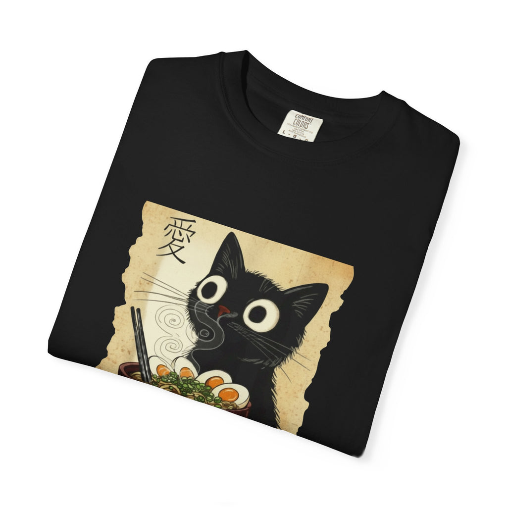 Black Cat Ramen T-Shirt — Cute Japanese Neko Love Graphic Tee