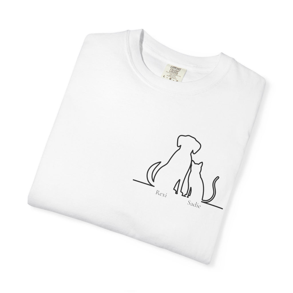 Dog & Cat Sunset**  Line Drawing T-Shirt — Minimalist Pet Lovers Tee