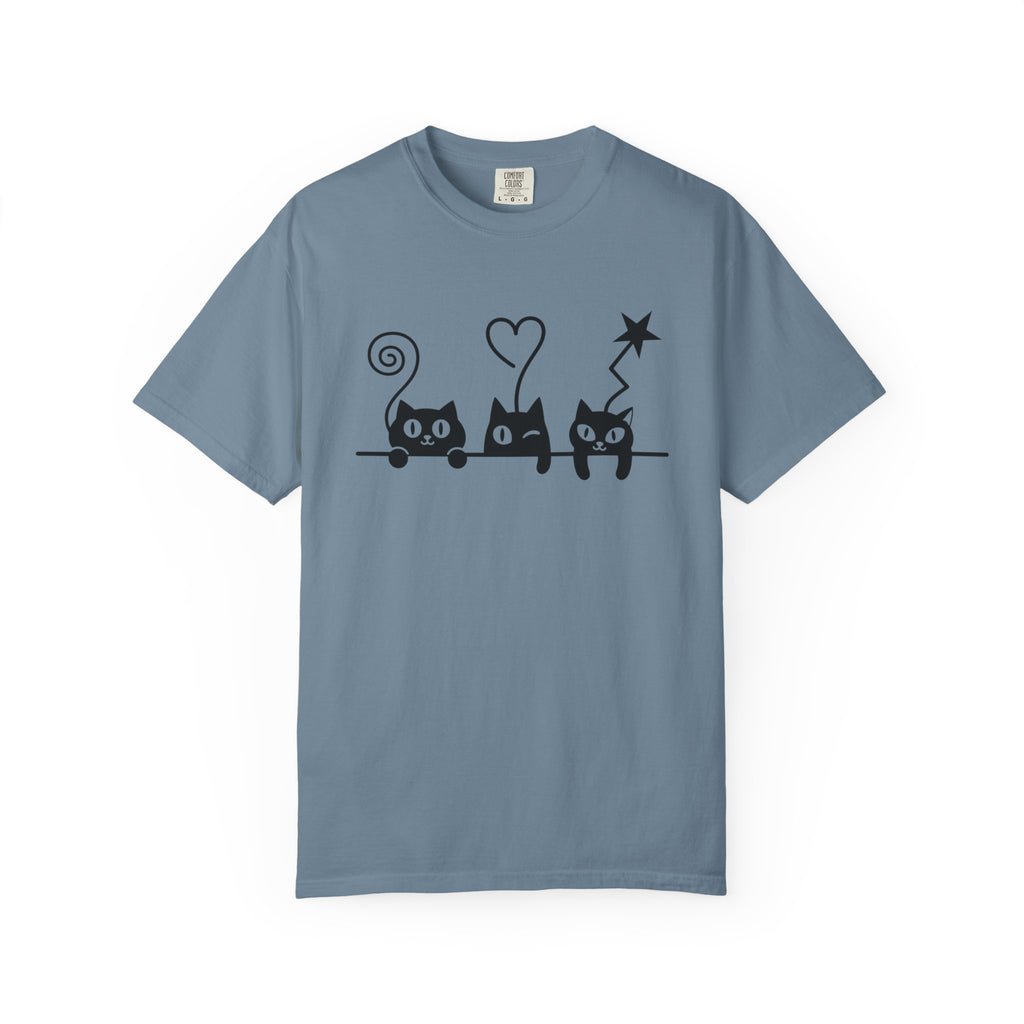 Cat Trio Graphic T-Shirt — Cute Black Cats Heart Magic Tee