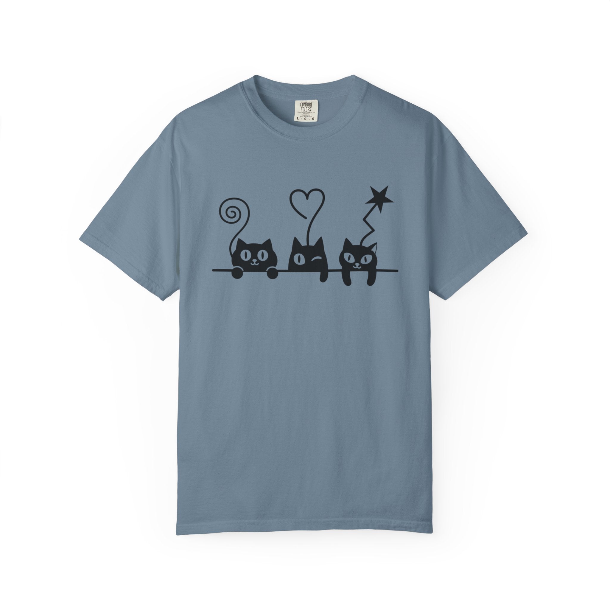Cat Trio Graphic T-Shirt — Cute Black Cats Heart Magic Tee