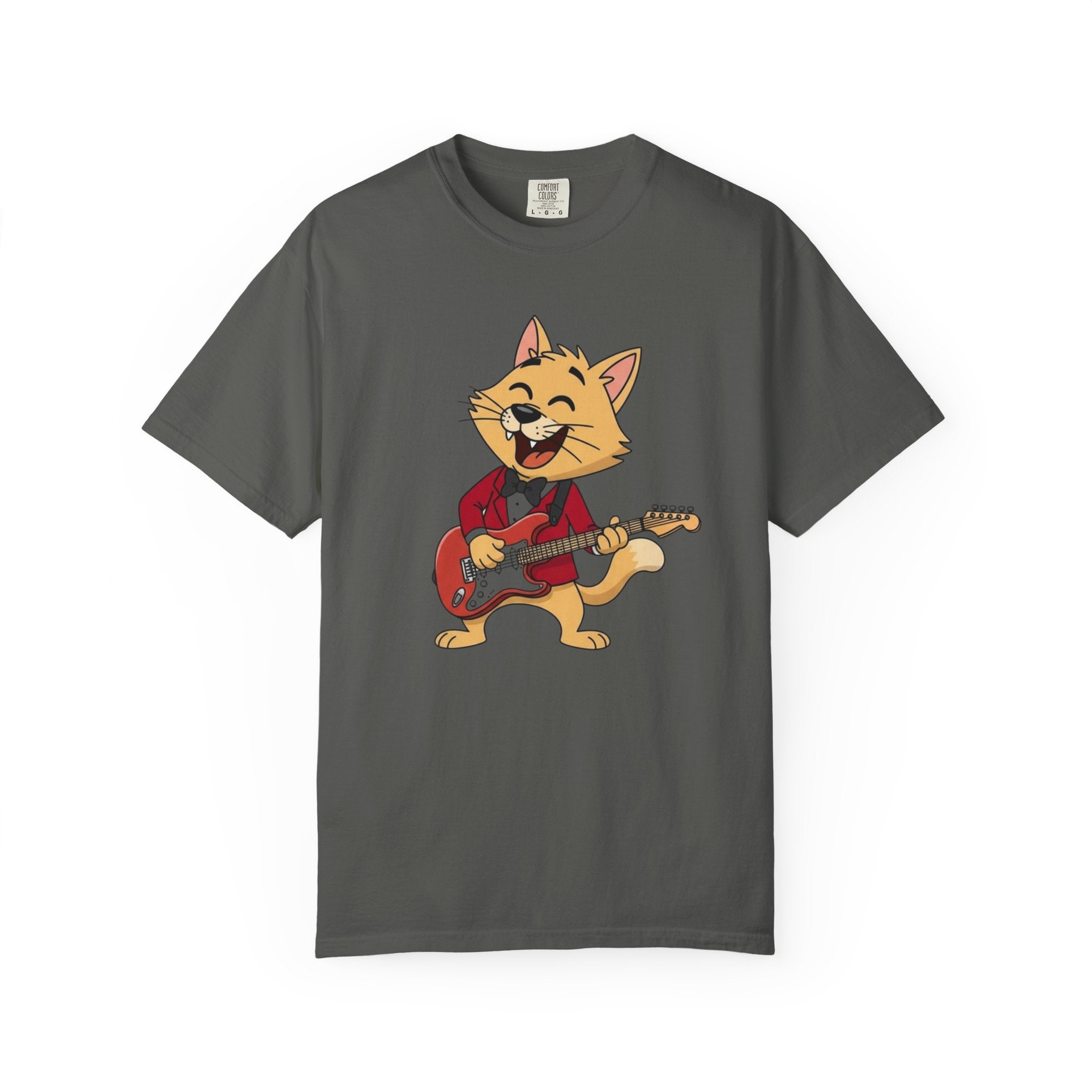 Cat Rocker T-Shirt – Cute Guitar-Playing Cat Graphic Tee Retro Cat Rock