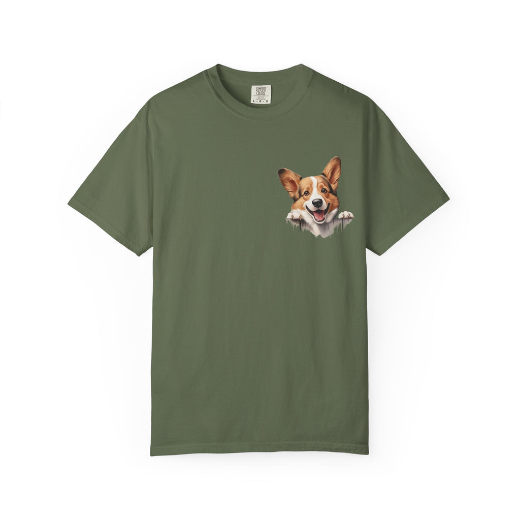 Corgi Peek Pocket T‑Shirt — Cute Dog Face Tee for Pet Lovers