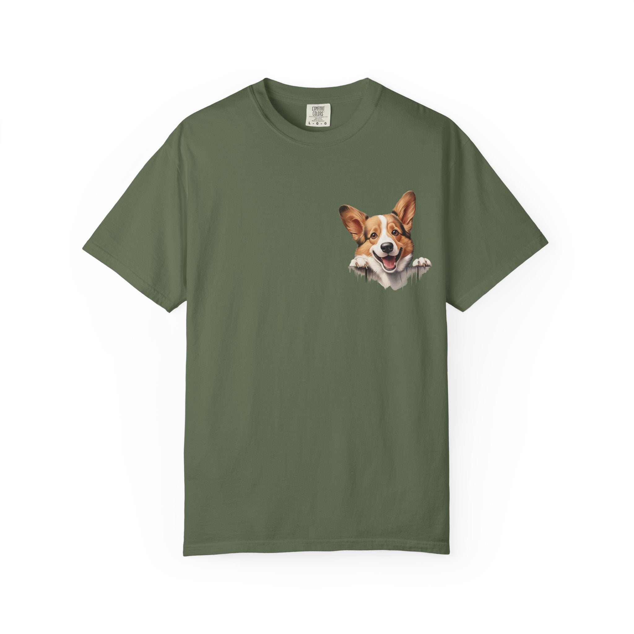 Corgi Peek Pocket T‑Shirt — Cute Dog Face Tee for Pet Lovers