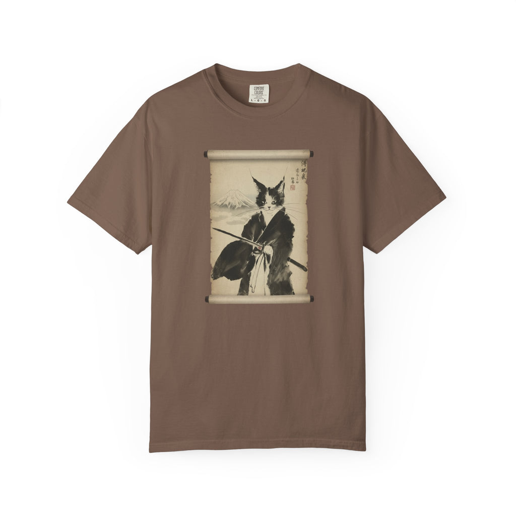 Samurai Cat Ninja Fox Scroll T-Shirt — Vintage Japanese Ink Art Tee
