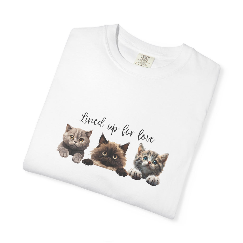 Cat Lover T-Shirt — 'Lined Up for Love' Cute Kitten Graphic Tee