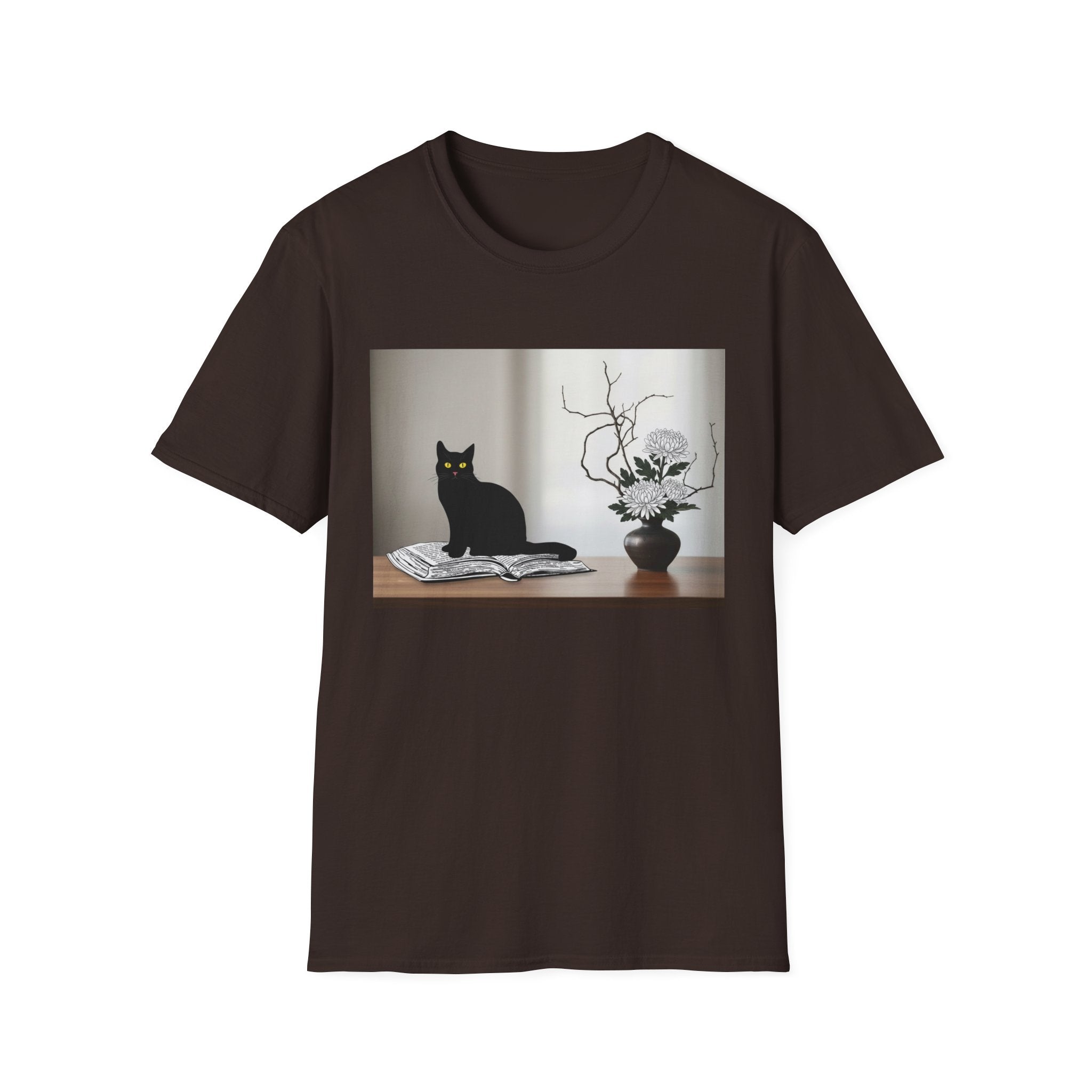 Black CatJapanese Still Life T‑Shirt — Minimalist Cat Art Tee