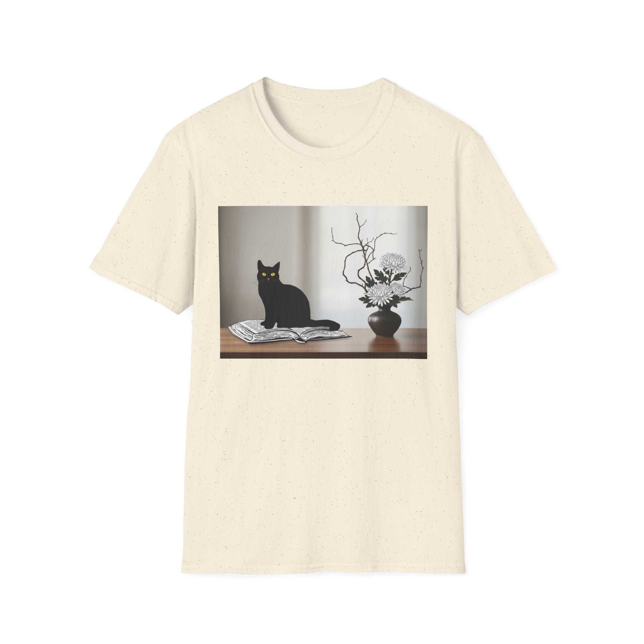 Black CatJapanese Still Life T‑Shirt — Minimalist Cat Art Tee