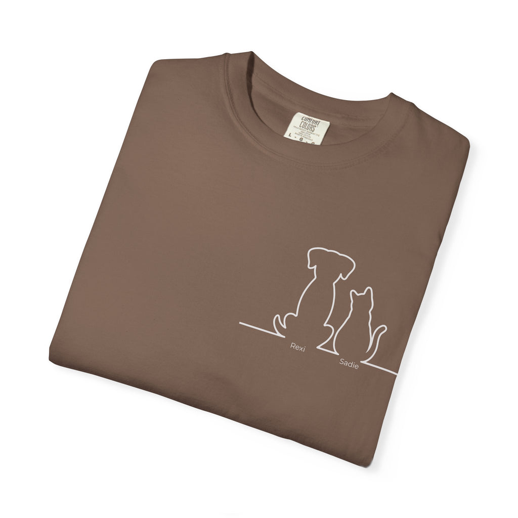 Dog & Cat Sunset**  Line Drawing T-Shirt — Minimalist Pet Lovers Tee
