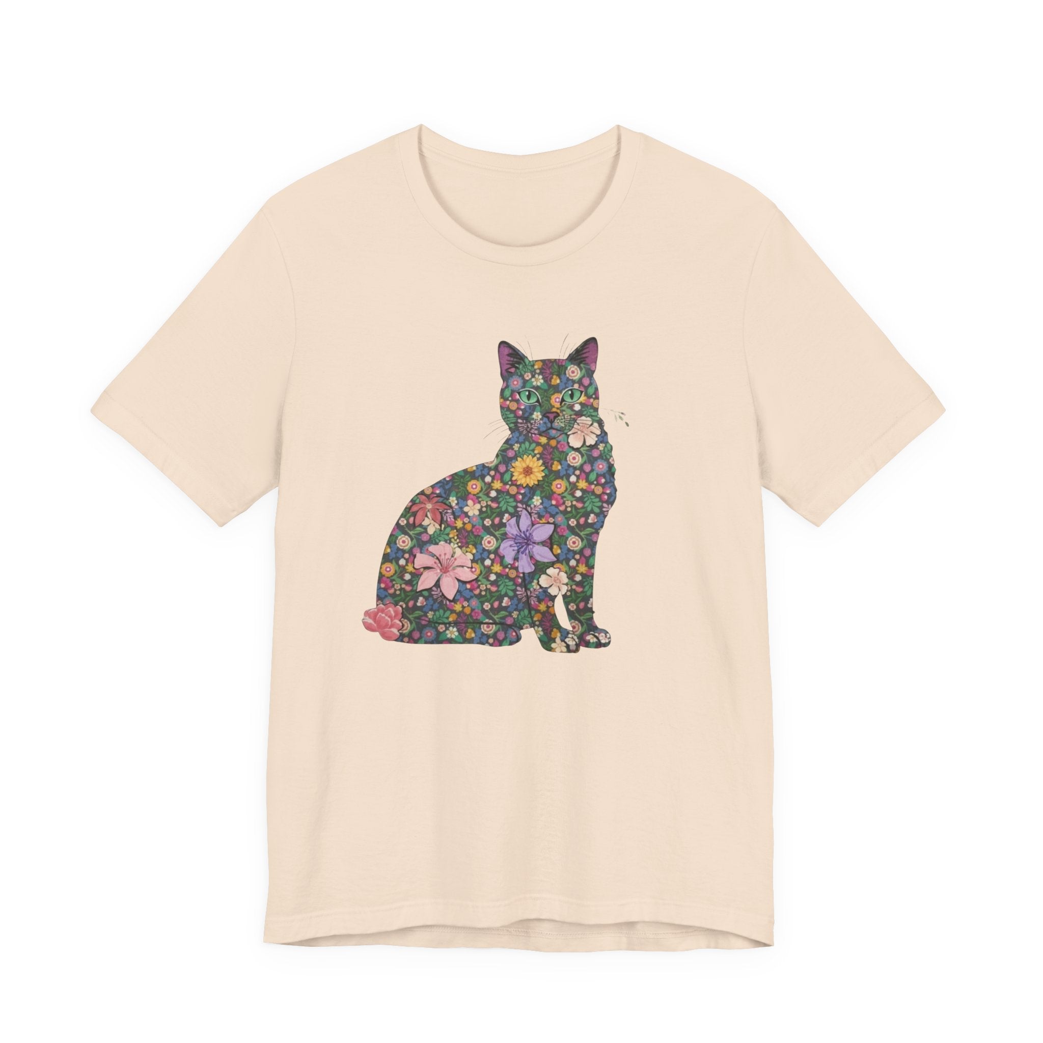 Floral Cat Silhouette Tee — Women's Cute Flower Cat T-Shirt