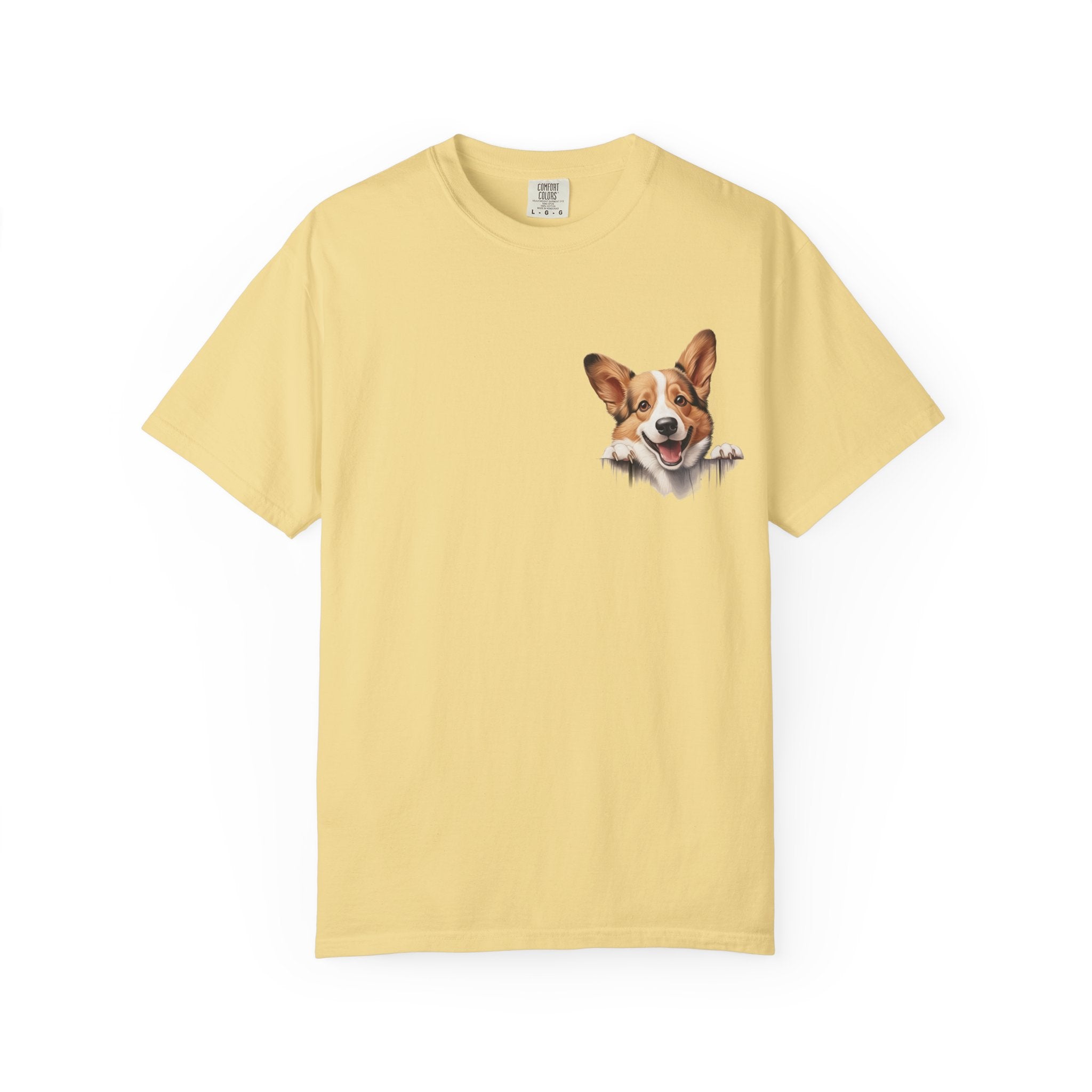 Corgi Peek Pocket T‑Shirt — Cute Dog Face Tee for Pet Lovers