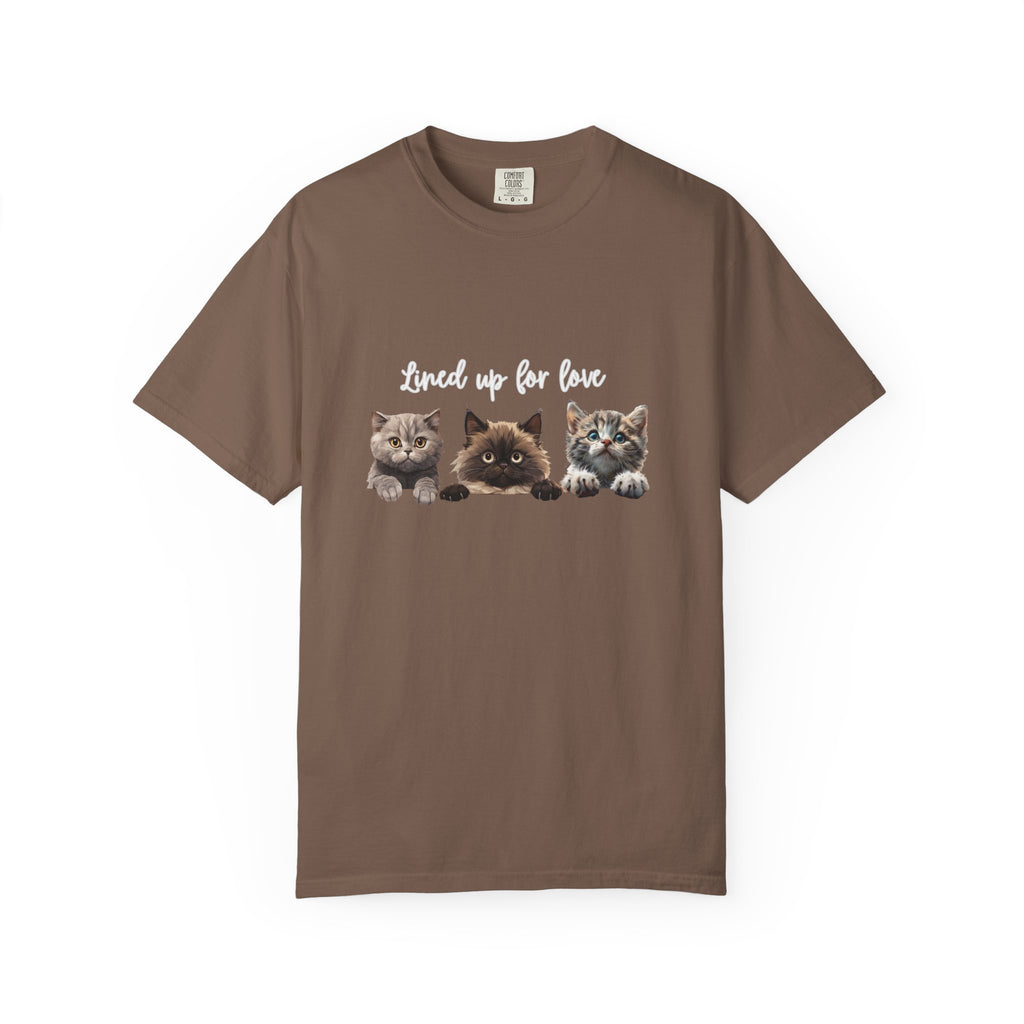 Cat Lover T-Shirt — 'Lined Up for Love' Cute Kitten Graphic Tee
