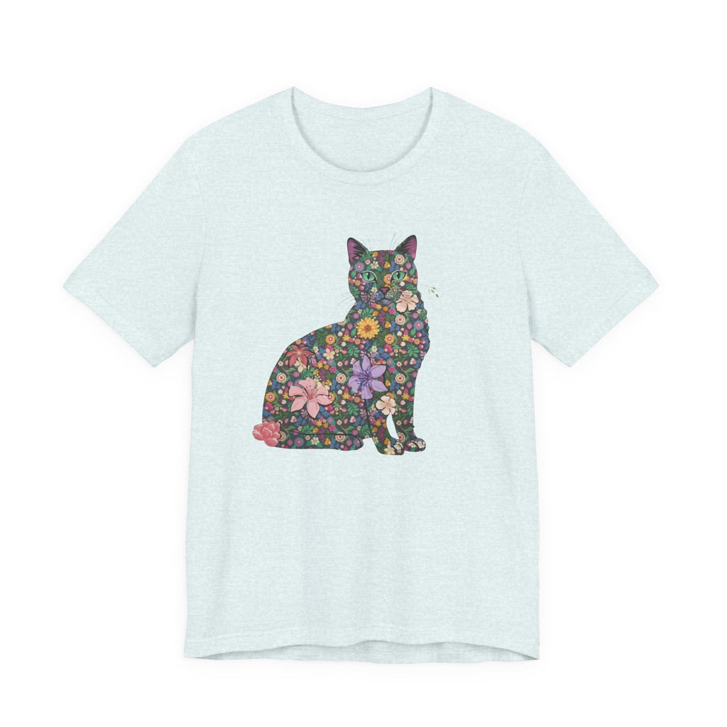 Floral Cat Silhouette Tee — Women's Cute Flower Cat T-Shirt