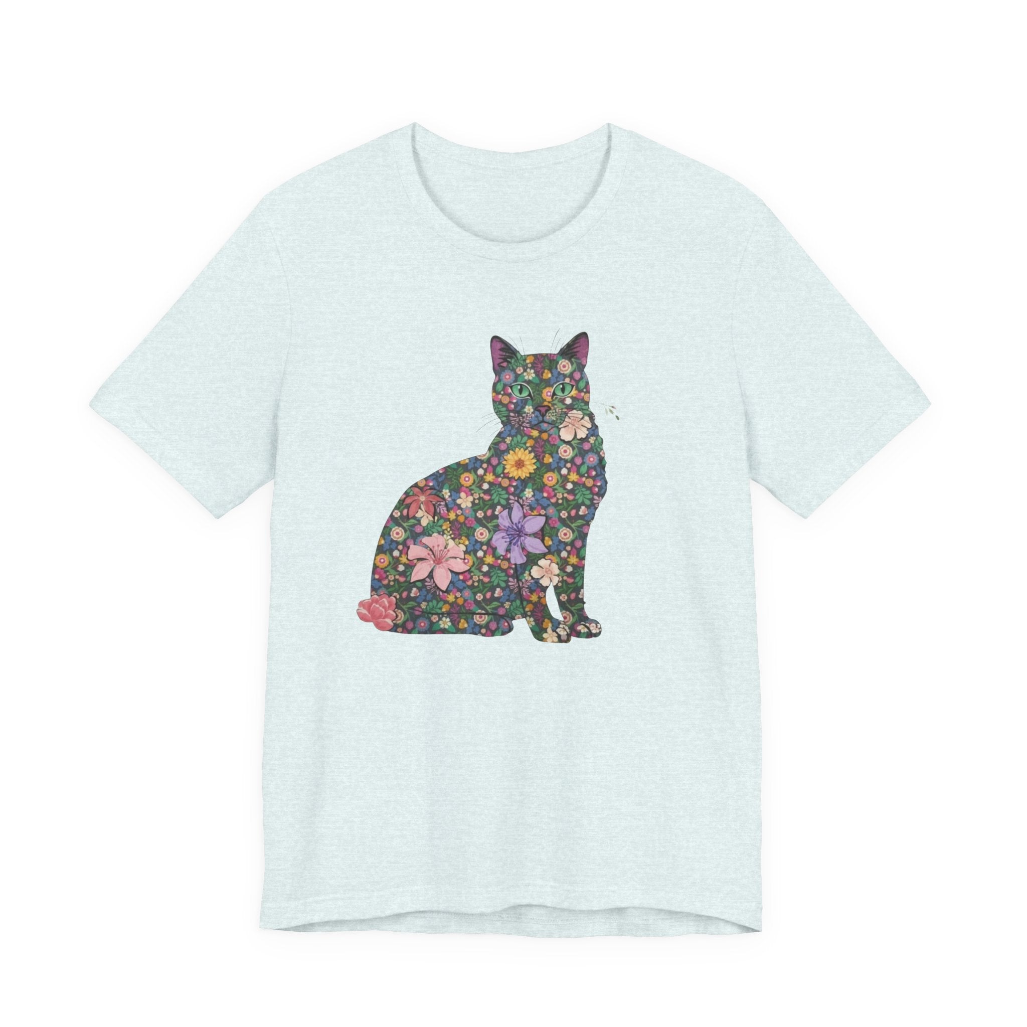Floral Cat Silhouette Tee — Women's Cute Flower Cat T-Shirt
