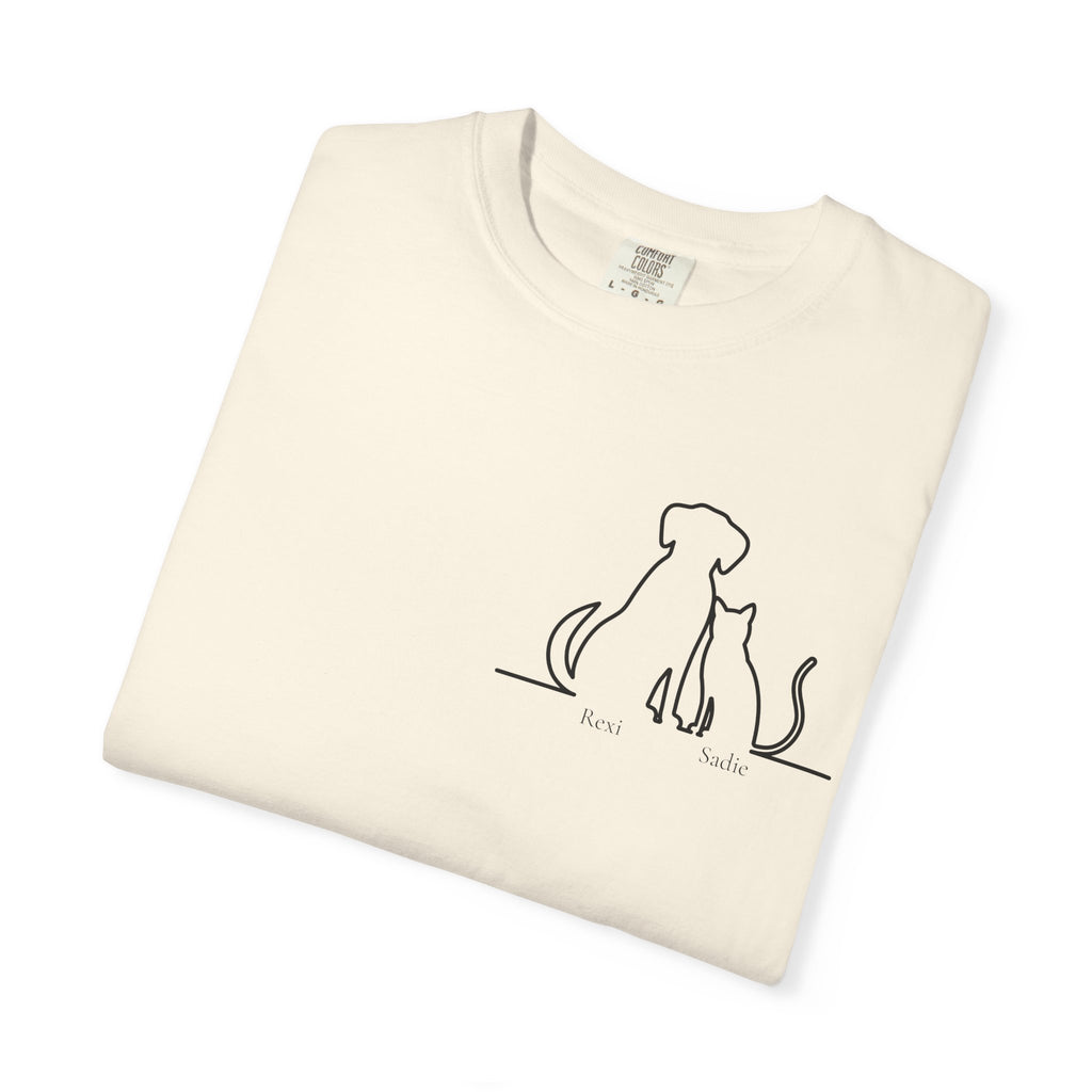 Dog & Cat Sunset**  Line Drawing T-Shirt — Minimalist Pet Lovers Tee