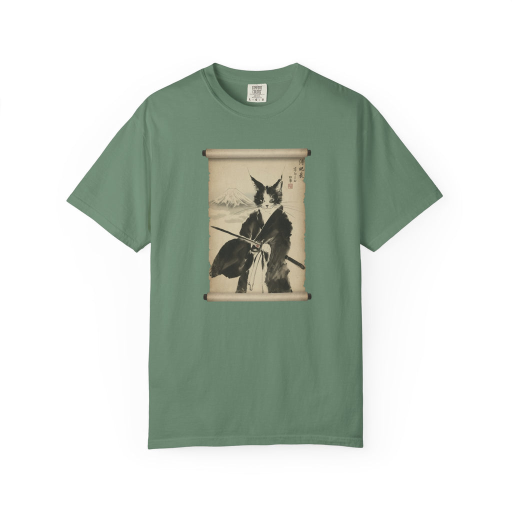 Samurai Cat Ninja Fox Scroll T-Shirt — Vintage Japanese Ink Art Tee